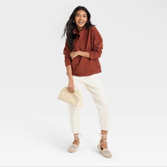 NWT A New Day Quarter Zip Sweatshirt in Brown XS - Picture 3 of 3